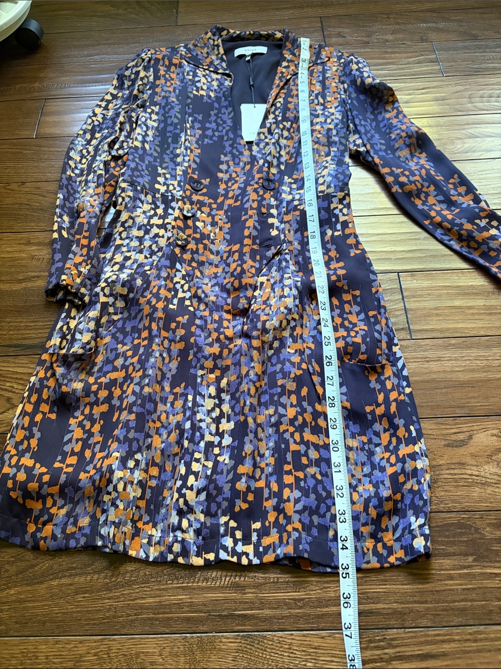 Reiss Esmerelda Printed Wrap Front Dress, Navy - Picture 9 of 9